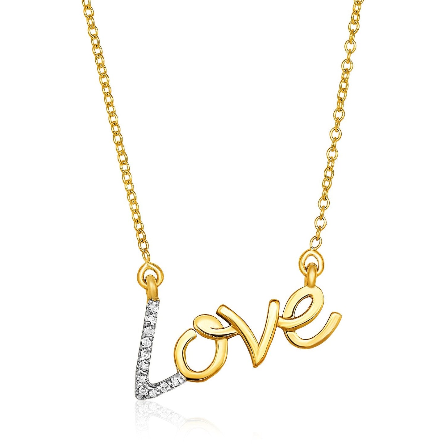 Collier en or jaune 14 carats de 18 pouces avec symbole d'amour en diamant