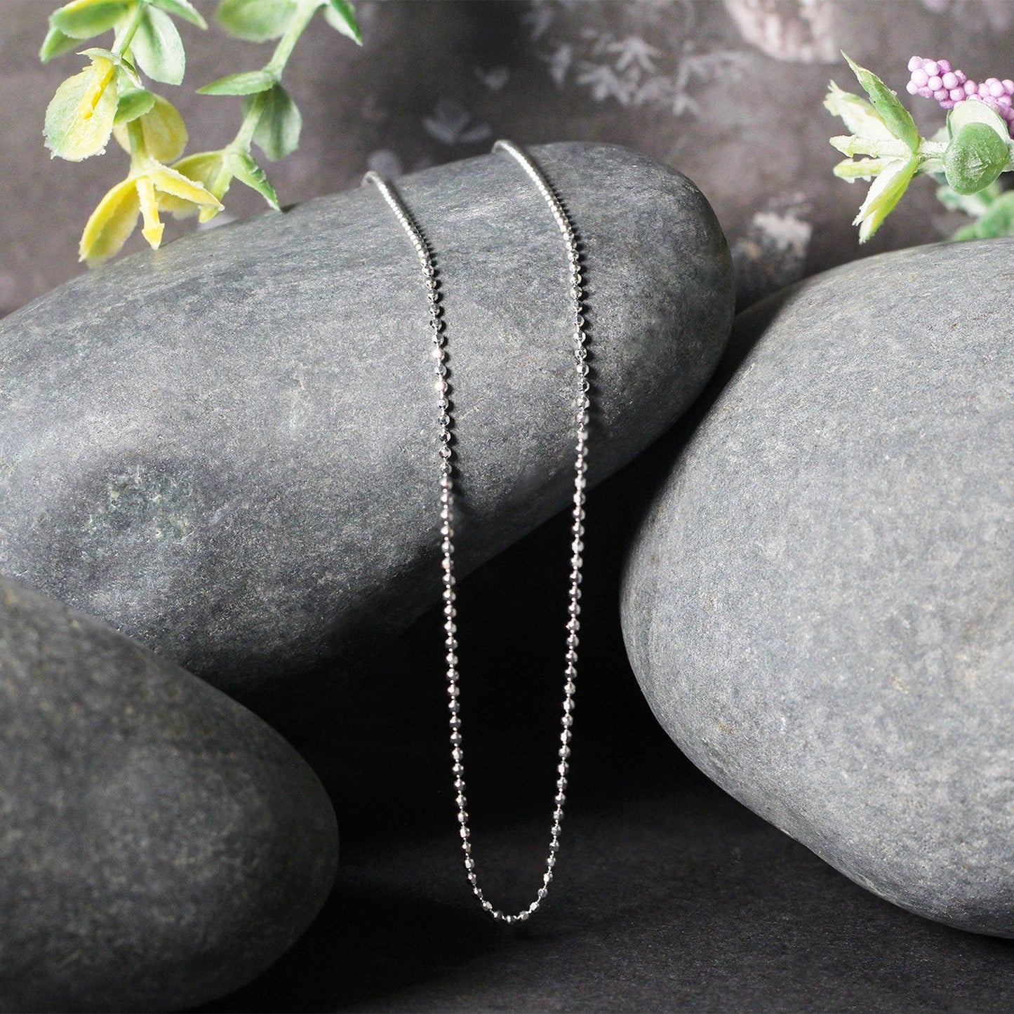 Chaîne à perles en or blanc 14k avec taille diamant 1,2 mm