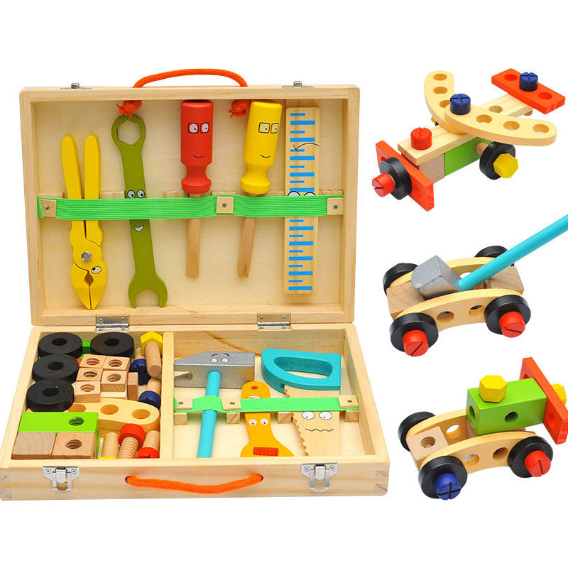 Children's simulation house cartoon wooden hand-held repair toolbox assembly disassembly nut combination puzzle toy - Korvel
