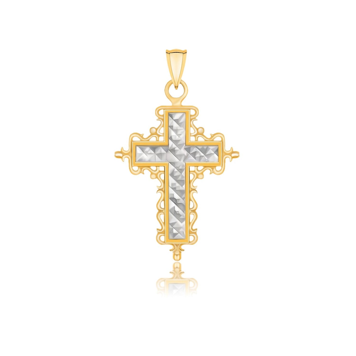Pendentif croix en or 14 carats bicolore avec taille diamant