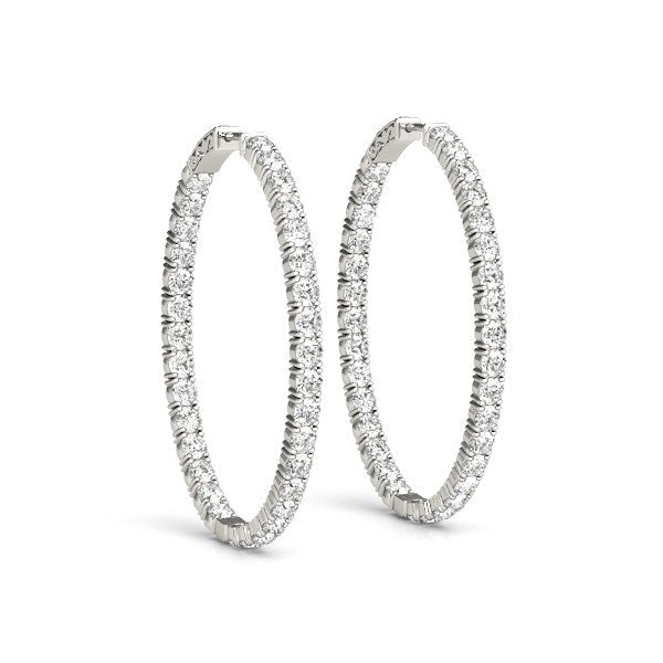 Pendientes de aro de diamante ovalados de doble cara en oro blanco de 14k