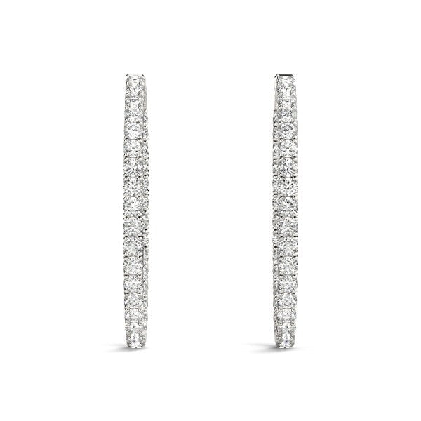Pendientes de aro de diamante ovalados de doble cara en oro blanco de 14k