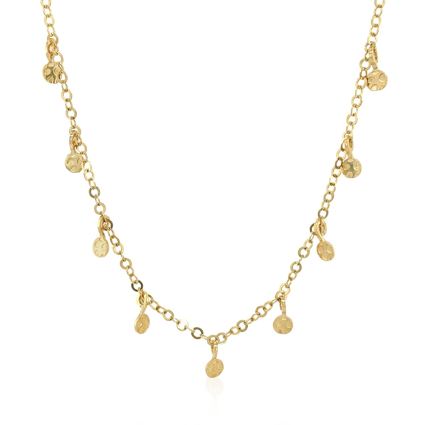 14k Yellow Gold Choker Necklace with Hammered Beads