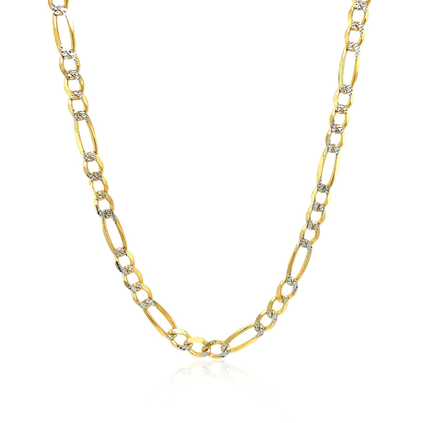Cadena Figaro Sólida Pave de Oro Amarillo de 14K de 4.0mm