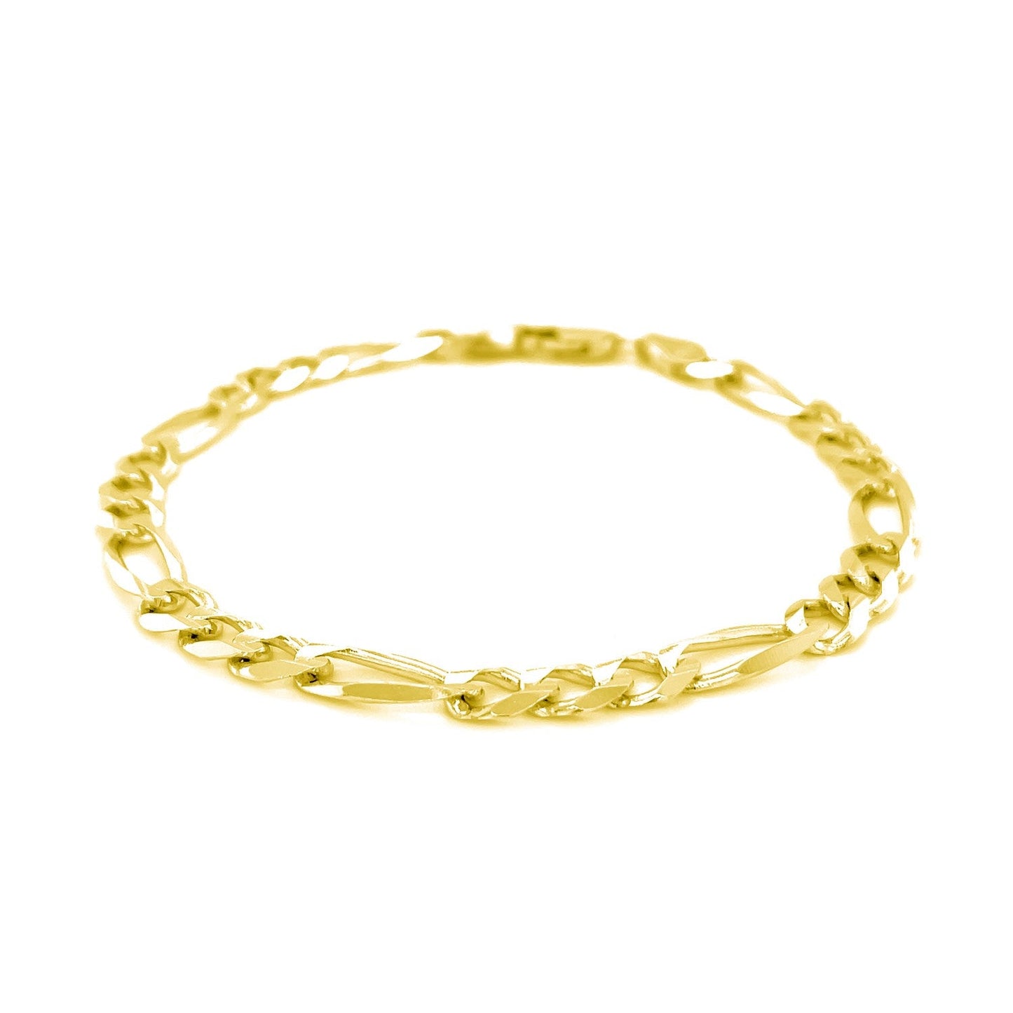 Bracelet Figaro Solide en Or Jaune 14k de 6,0 mm