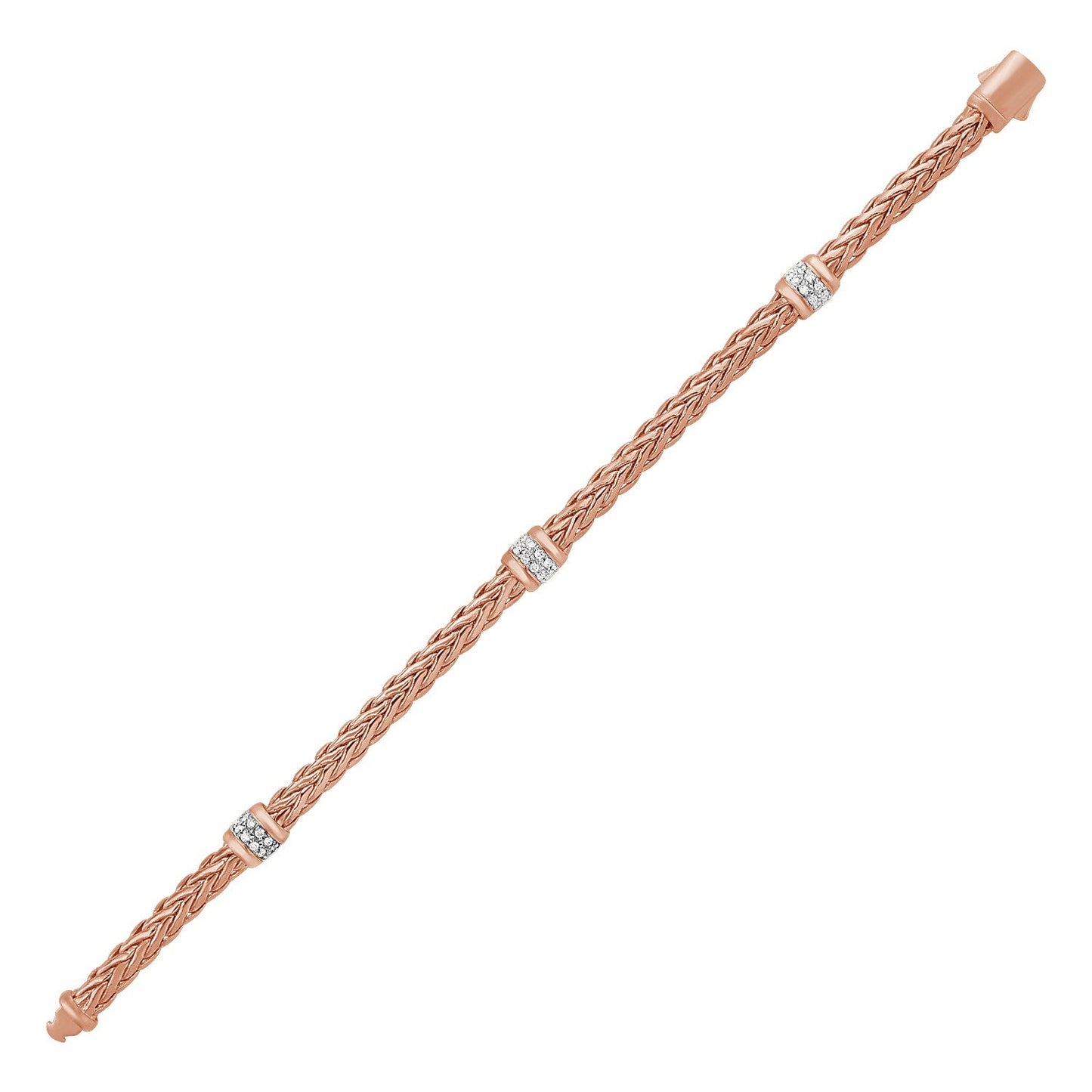 Bracelet en corde tissée poli avec accents en diamant en or rose 14 carats