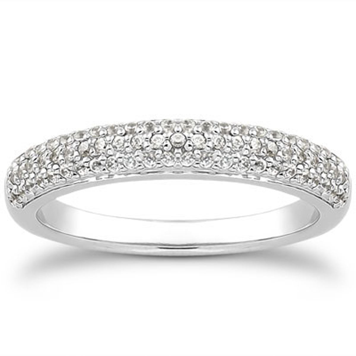 14k White Gold Triple Row Micro-Pave Diamond Wedding Ring Band