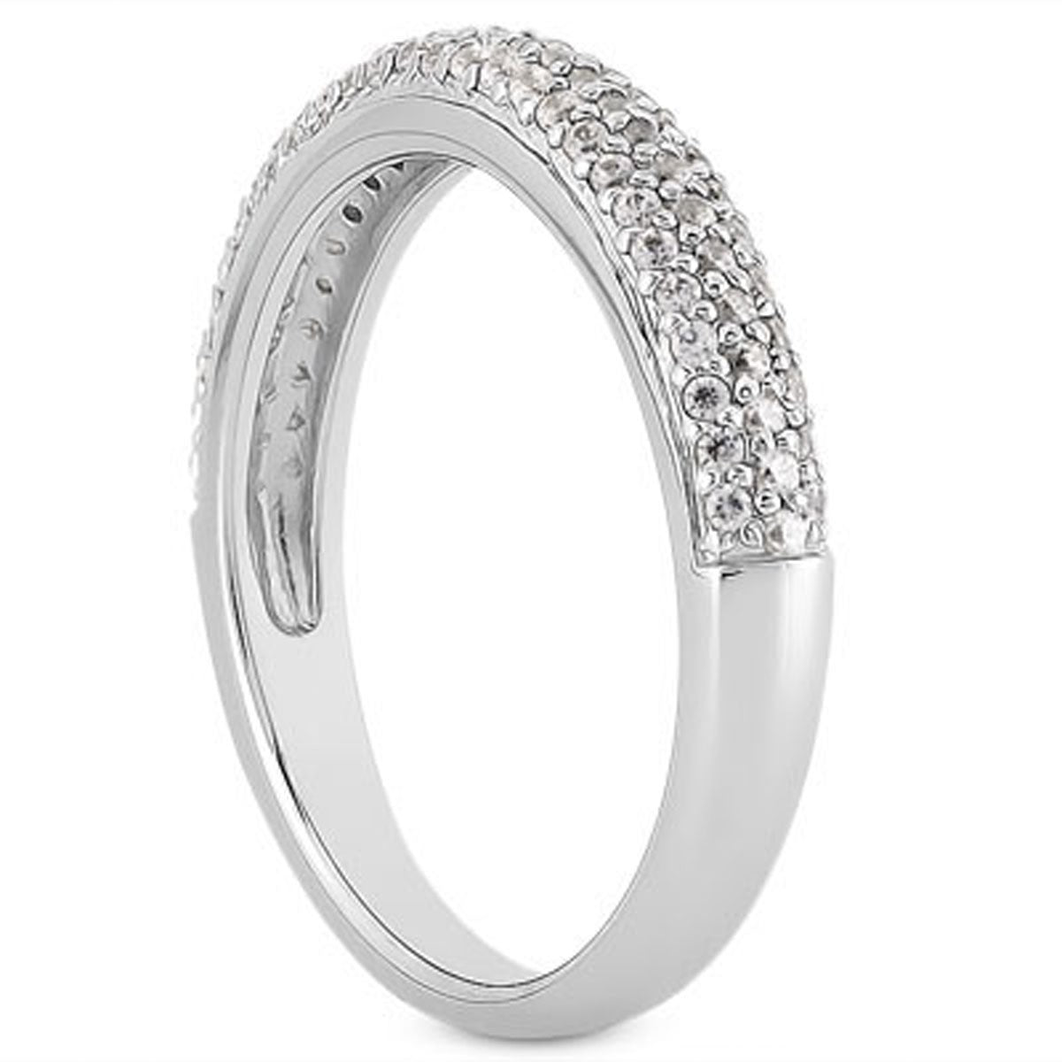 14k White Gold Triple Row Micro-Pave Diamond Wedding Ring Band