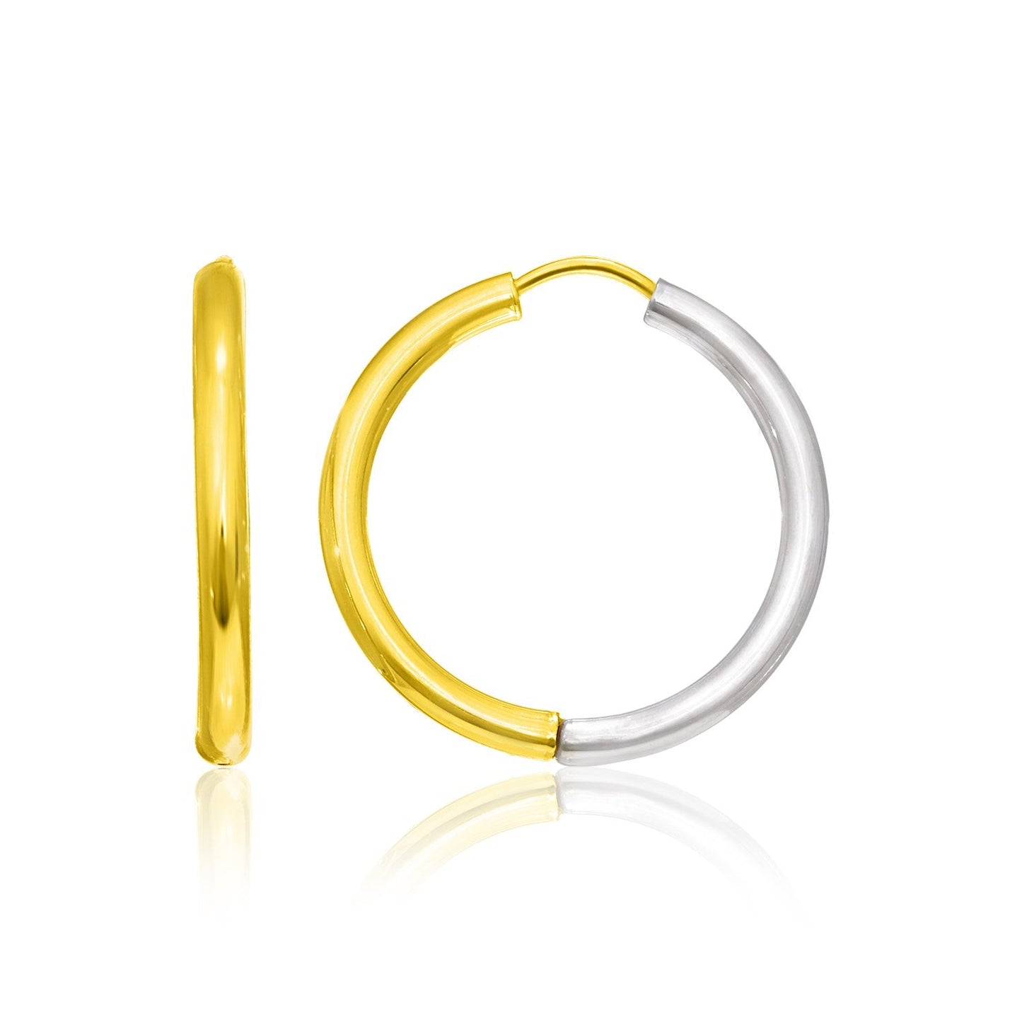 14k Two-Tone Gold Hoop Earrings - Hinged Style