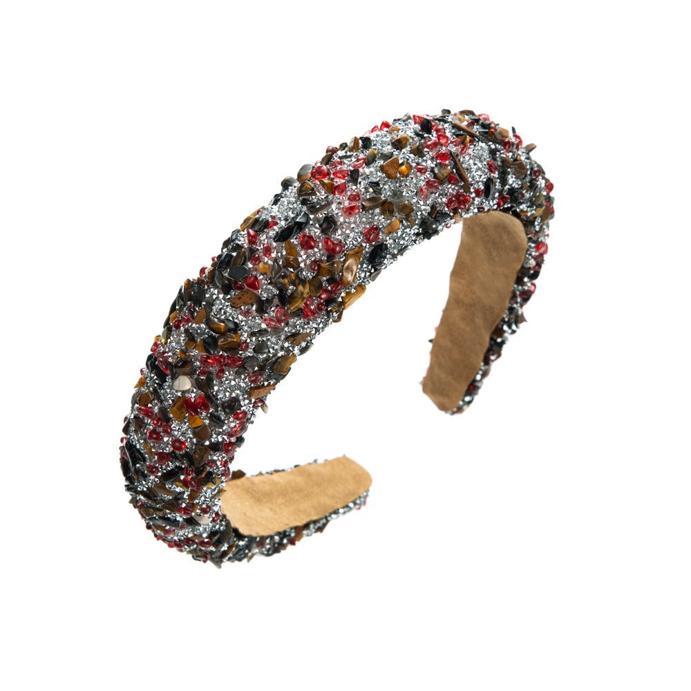 Exaggerated Baroque Colorful Crystal Candy Sponge Wide Edge Hair Hoop Headband - Korvel