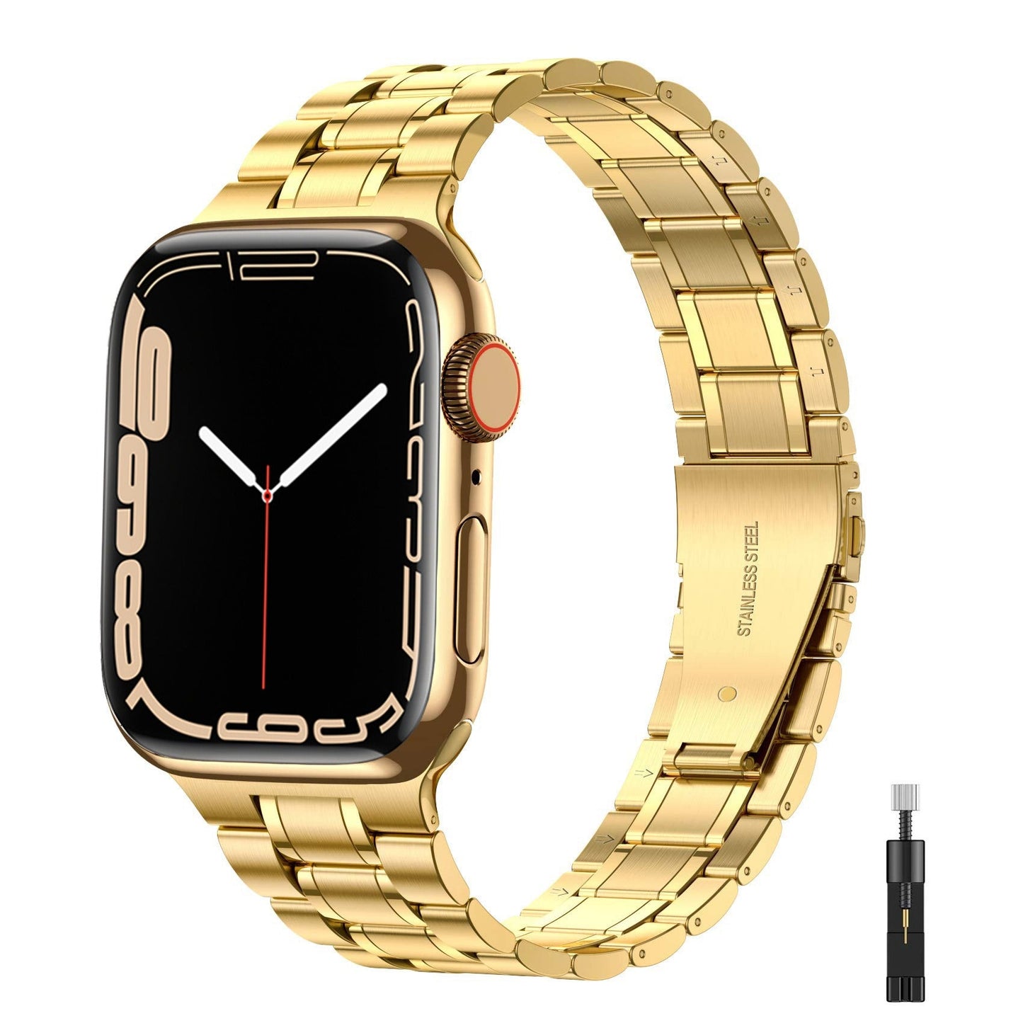 Suitable For Apple Watch S 3 4 5 iwatch S 7 8 9 Stainless Steel Metal Fine Steel Watch Chain With Five Beads - Korvel