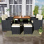 TOPMAX Patio All-Weather PE Wicker Dining Table Set with Wood Tabletop for 8, Black Rattan+Beige Cushion (9-Piece) - Korvel