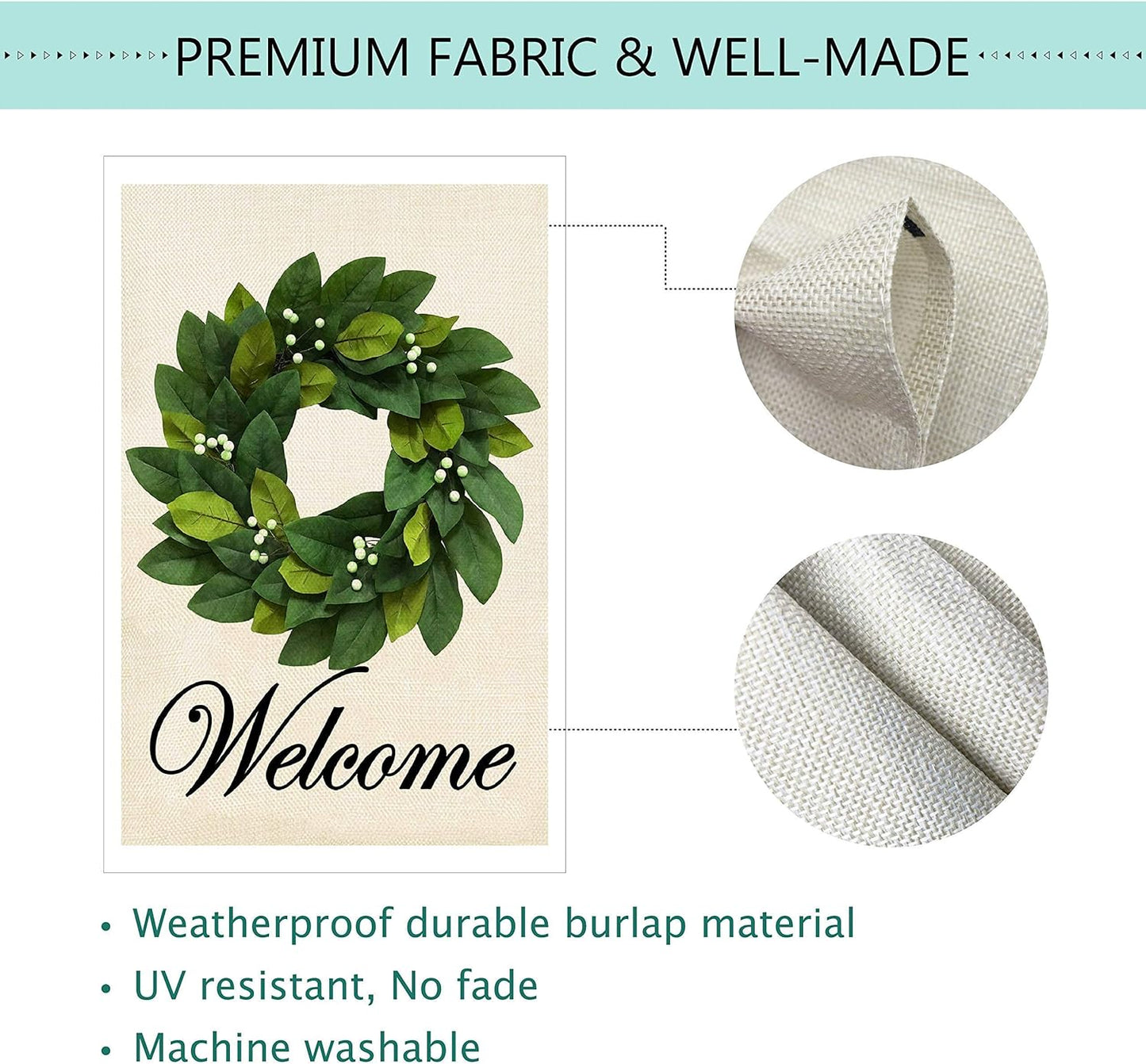 Drapeau de jardin Bienvenue Couronne de Feuilles de Magnolia Printemps Été