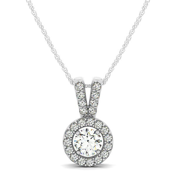 Pendentif rond en or blanc 14k avec halo de diamants