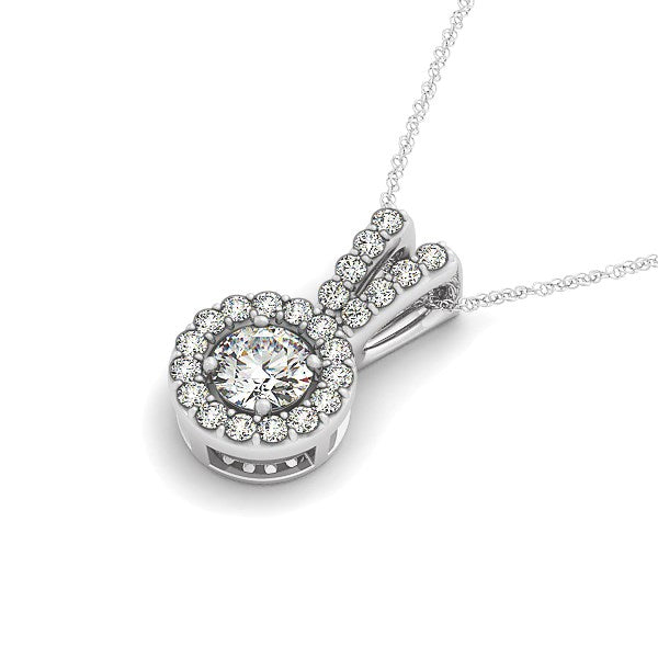 Pendentif rond en or blanc 14k avec halo de diamants