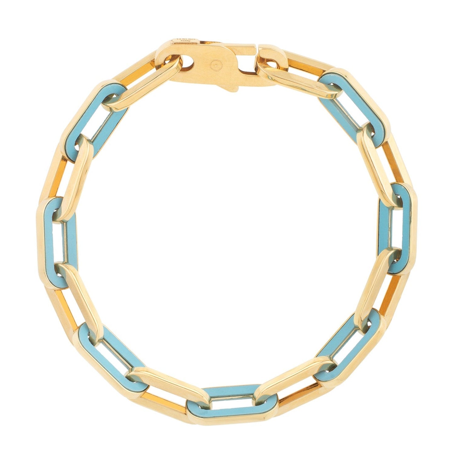 14k Yellow Gold Turquoise Paperclip Gem Link Bracelet