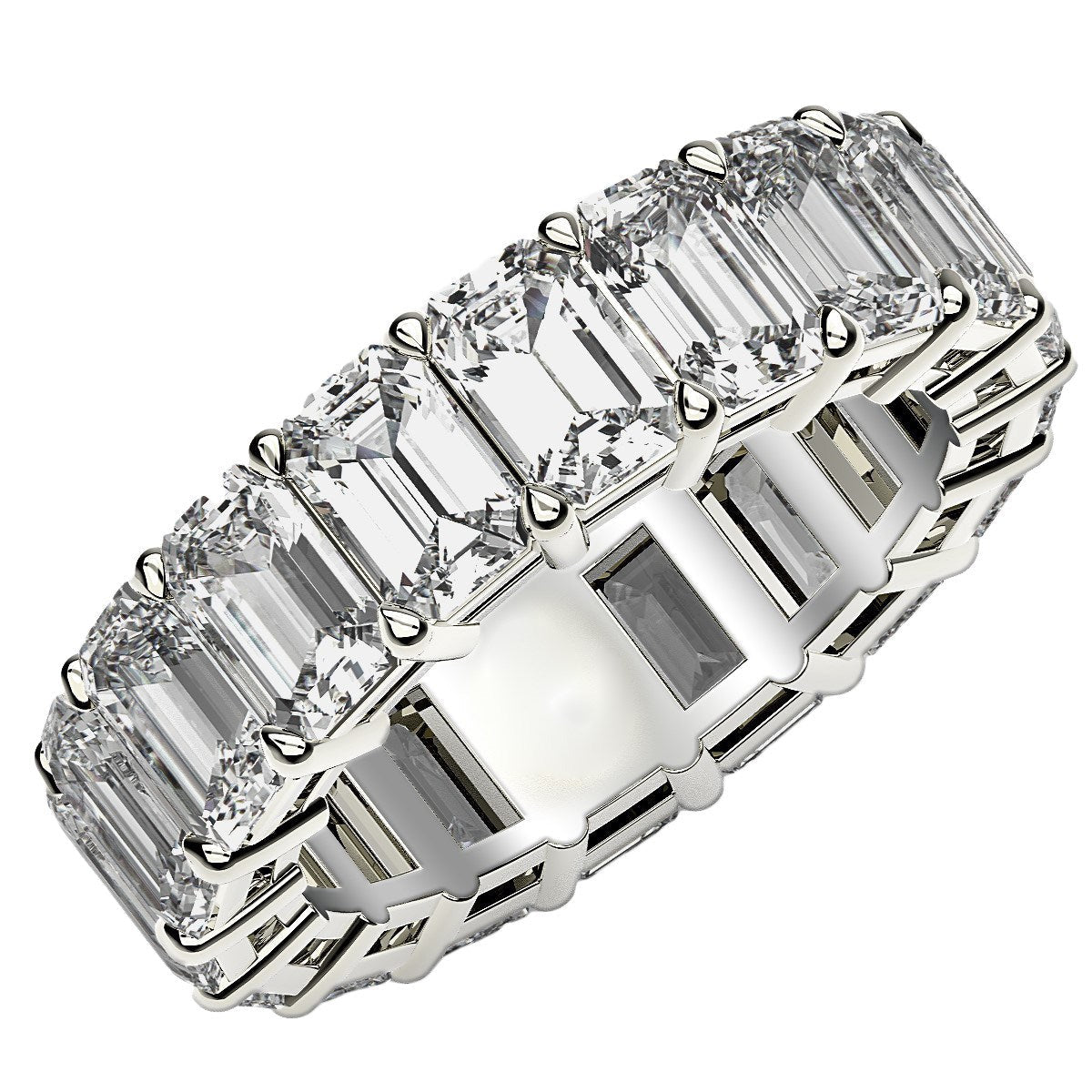 Anillo de Eternidad con Diamante Creado en Laboratorio Corte Esmeralda en Oro Blanco de 14k
