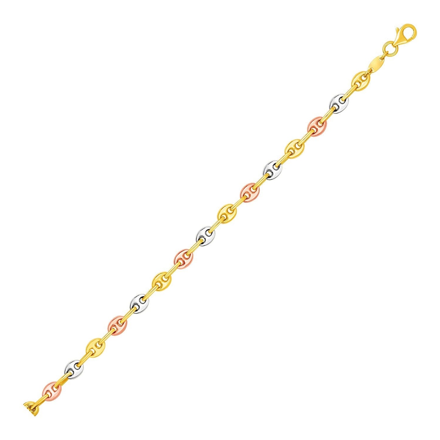 Bracelet de cheville en or tri couleur 14k avec maillons mariniers