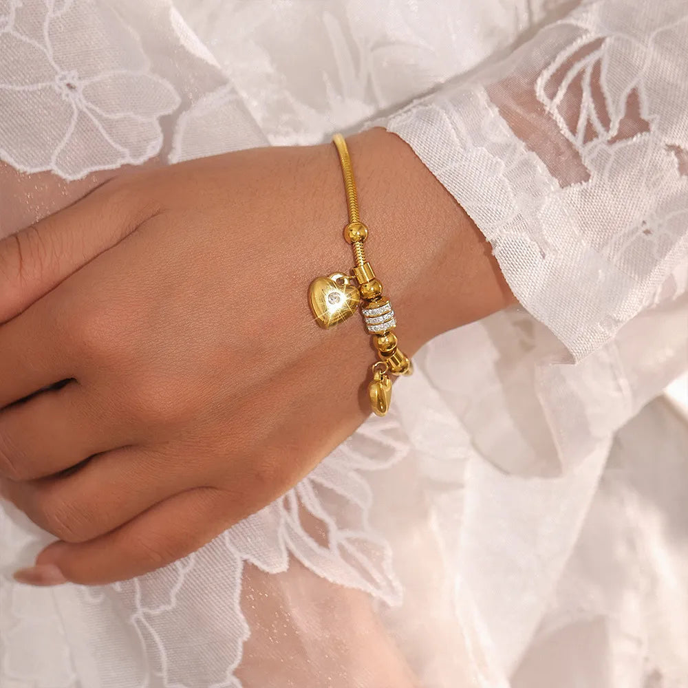 18K Gold-Plated Rhinestone Heart Charm Anklet