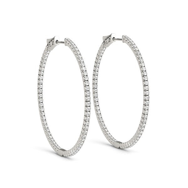 Aros de Diamante en Oro Blanco de 14k con Diseño Delgado y Doble Cara