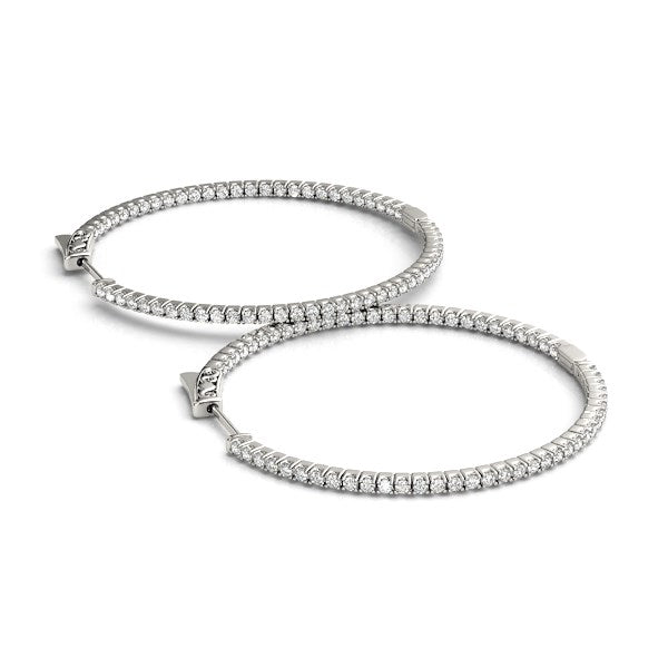 Aros de Diamante en Oro Blanco de 14k con Diseño Delgado y Doble Cara