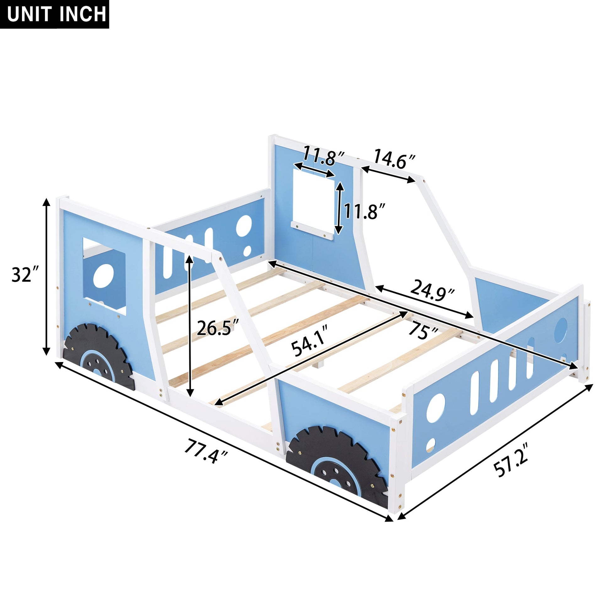 Full Size Classic Car-Shaped Platform Bed with Wheels,Blue - Korvel