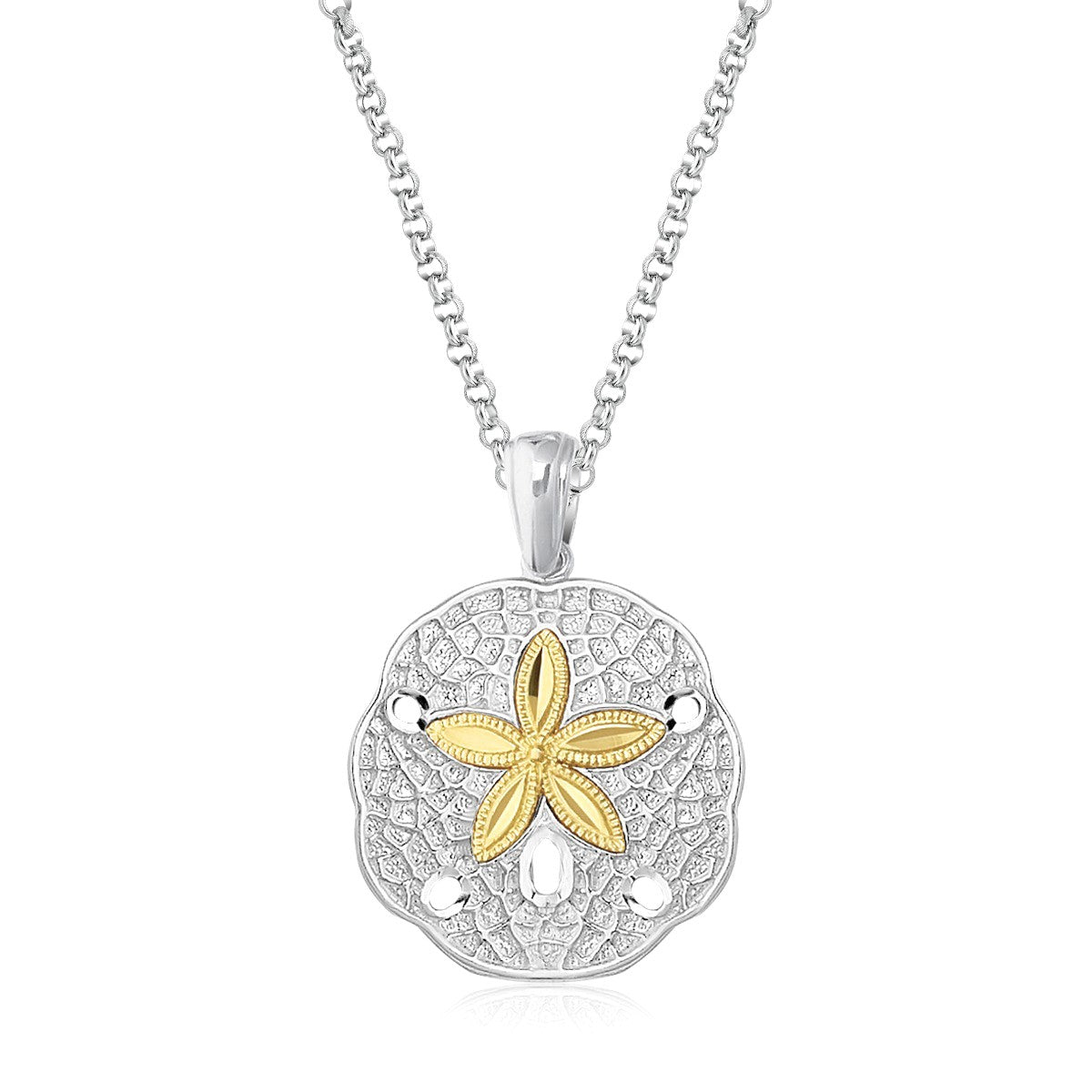 Pendentif en Argent Sterling et Or Jaune 14k en Forme de Dollar de Sable