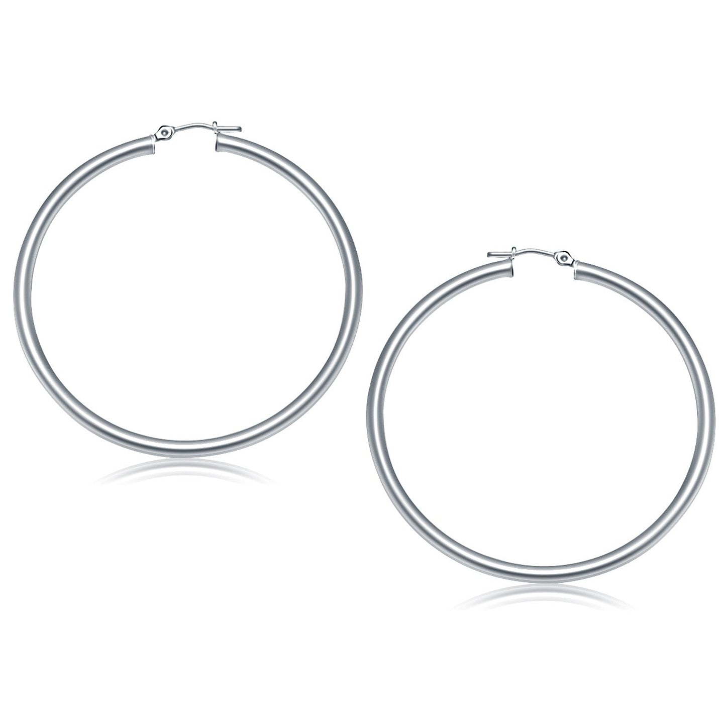 Aros de Aro Pulidos de Oro Blanco de 14k - 50 mm