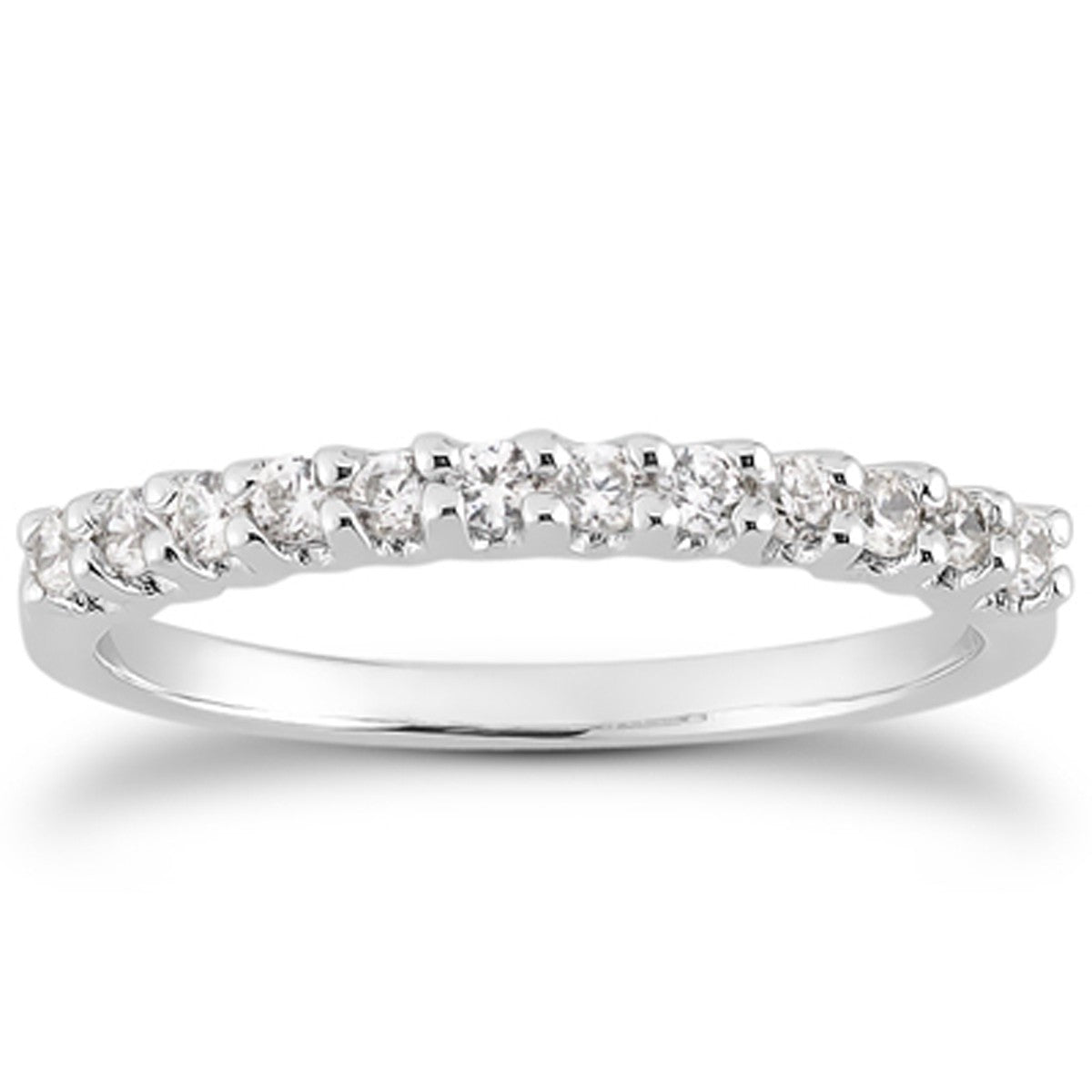 Anillo de boda de diamantes con configuración en U elegante de oro blanco de 14k