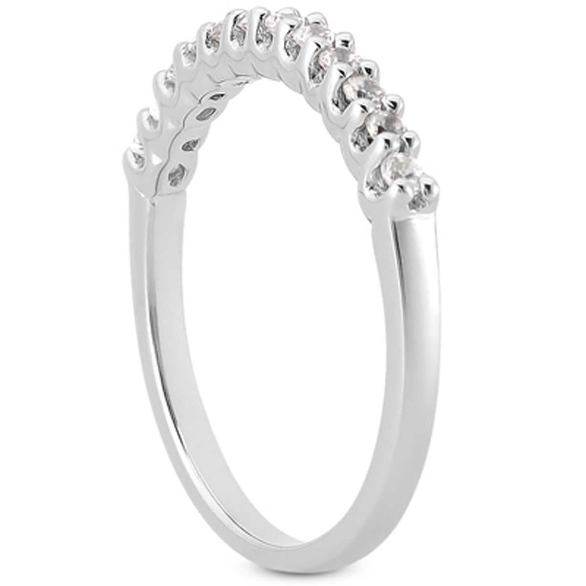 Anillo de boda de diamantes con configuración en U elegante de oro blanco de 14k