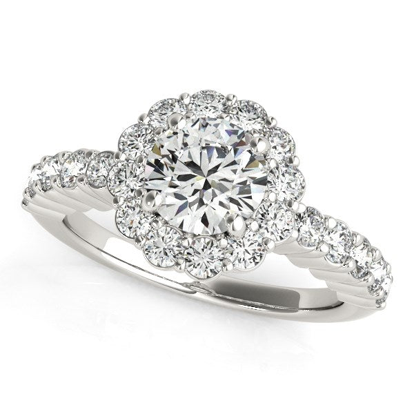 Bague de fiançailles en diamant motif floral en or blanc 14 carats
