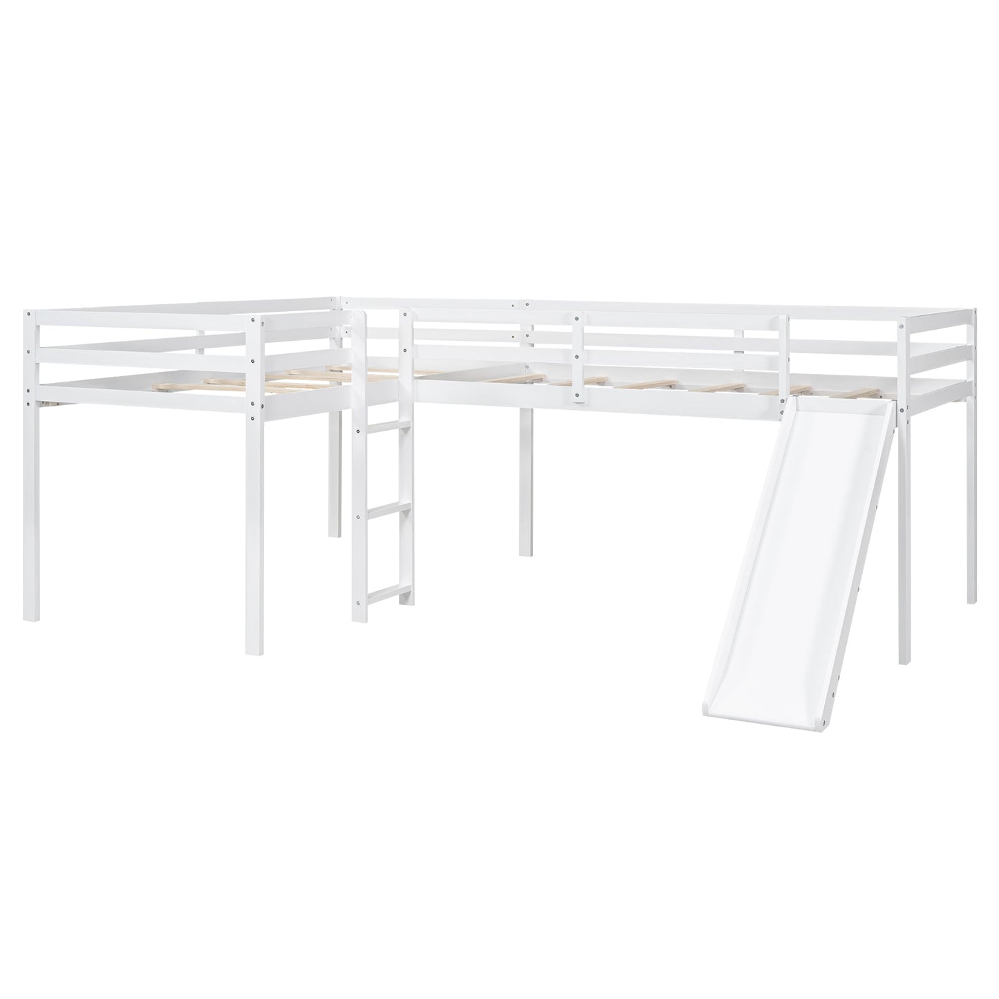 Lit mezzanine en forme de L pour enfant avec échelle et toboggan - Blanc