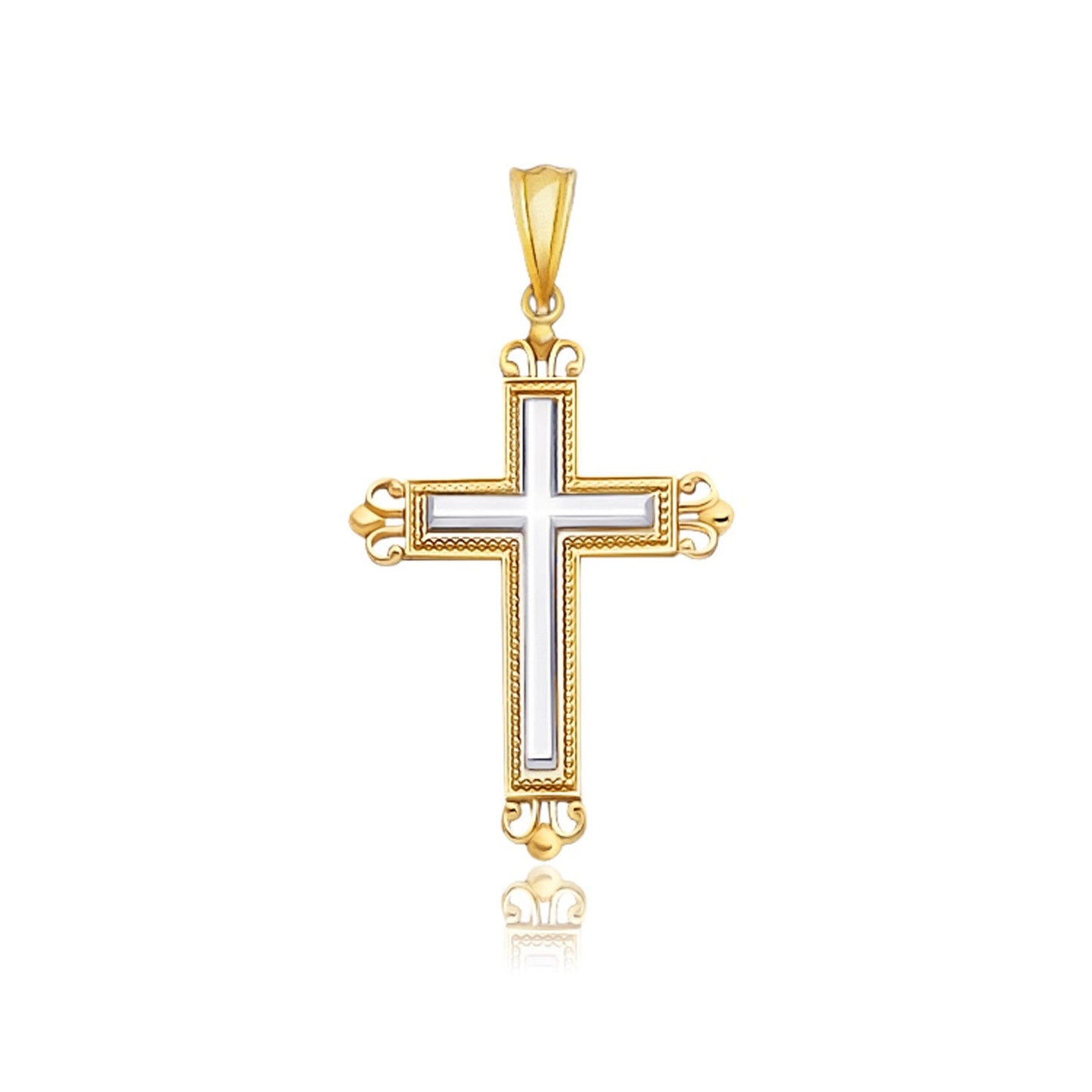 Pendentif croix en or bicolore 14k avec design orné