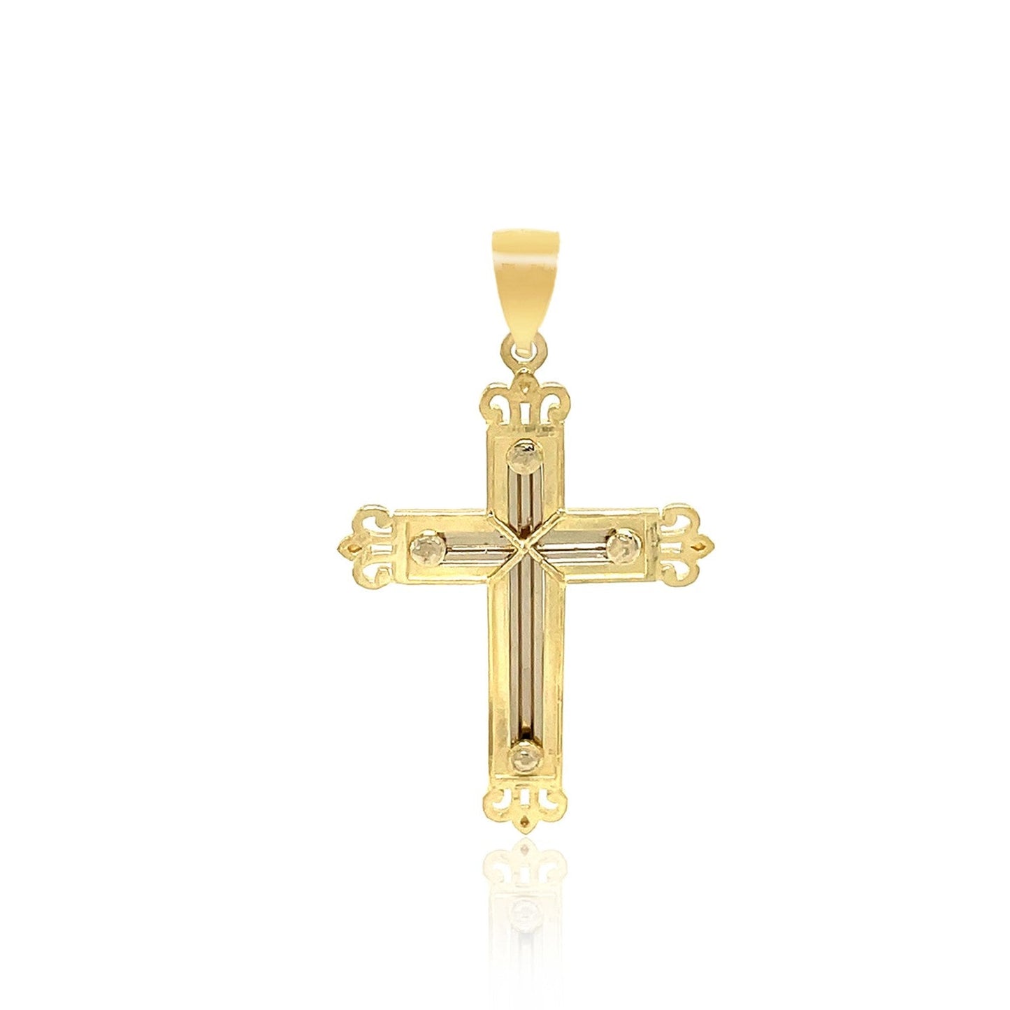 Pendentif croix en or bicolore 14k avec design orné