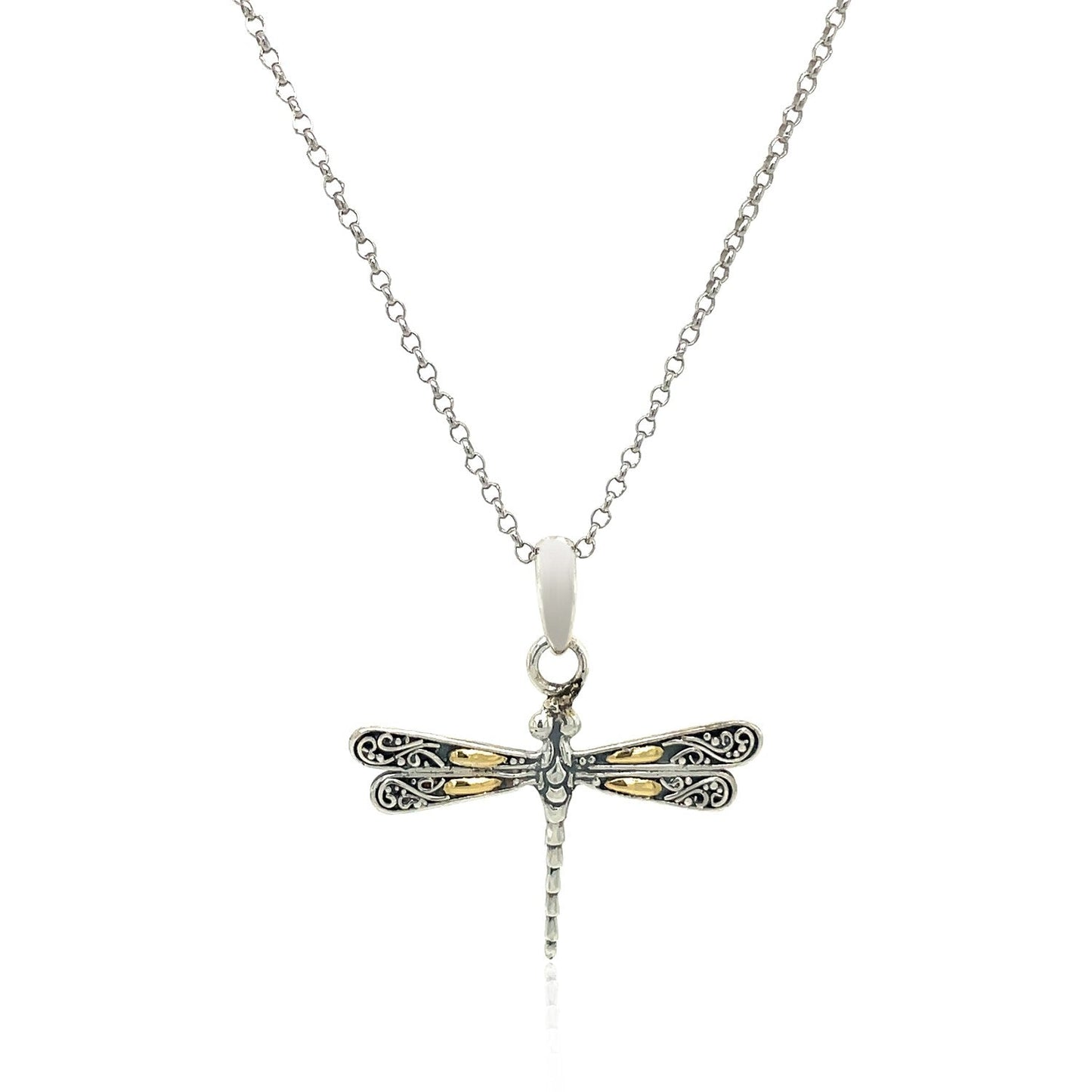 18k Yellow Gold and Sterling Silver Dragonfly Pendant