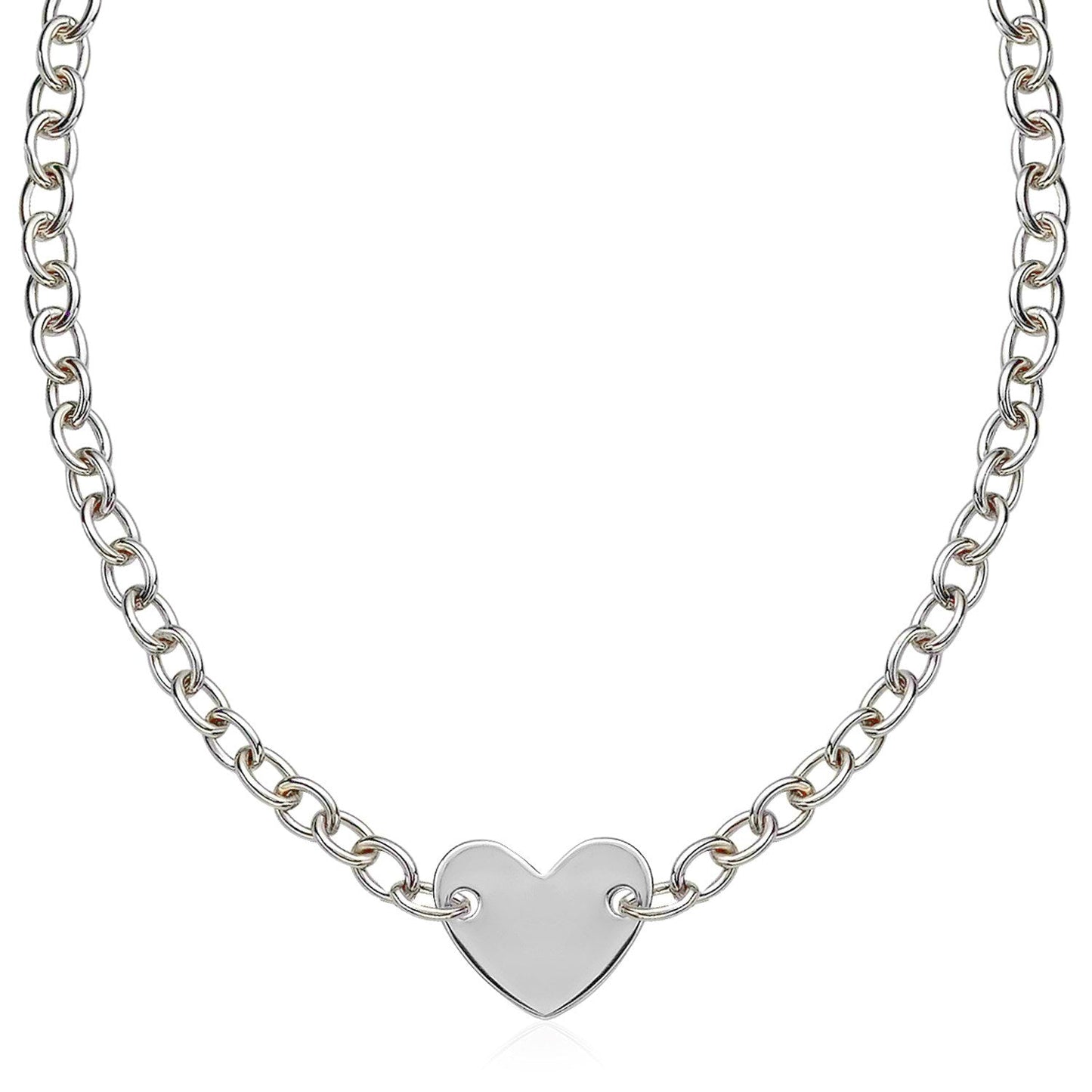 Sterling Silver Rhodium Plated Heart Motif Chain Necklace