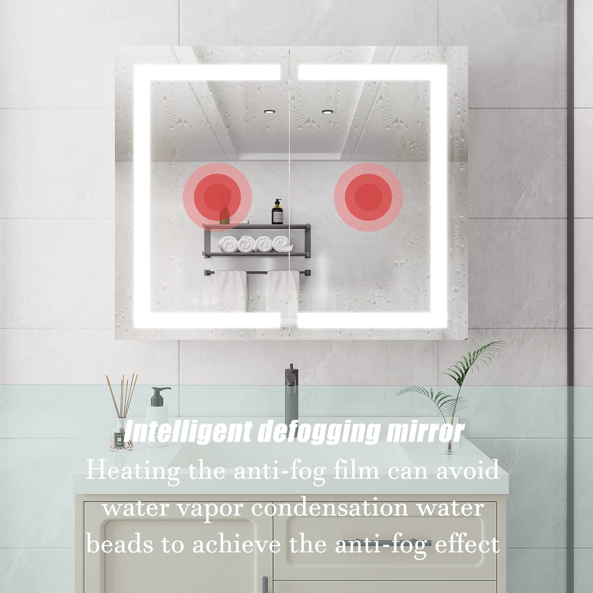 36 x 30 inch Medicine Cabinet with LED Vanity Mirror Anti-Fog  Recessed or Surface Mount Waterproof DimmableAluminum 3000K~6000K Lighted Double Door Bathroom Cabinet with Touch Switch - Korvel