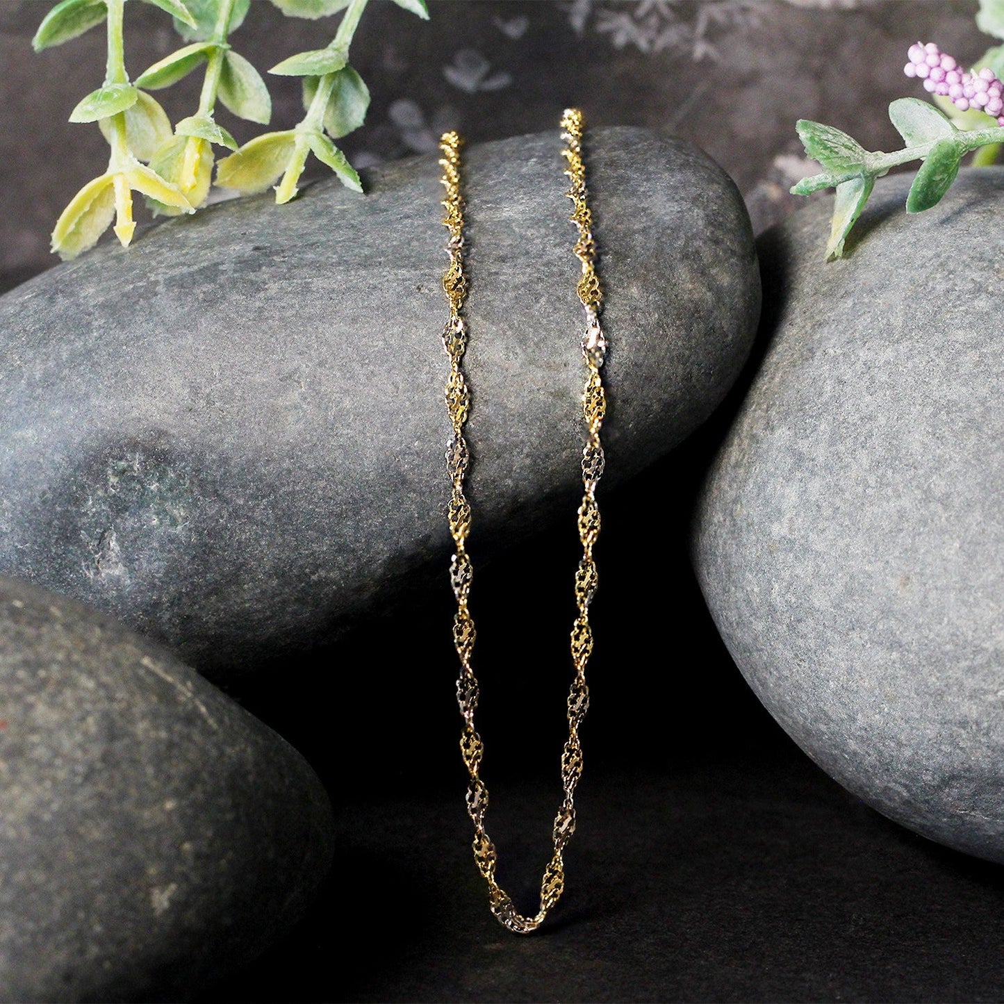 Chaîne Singapore en or bicolore 14k - Largeur de 2,0 mm