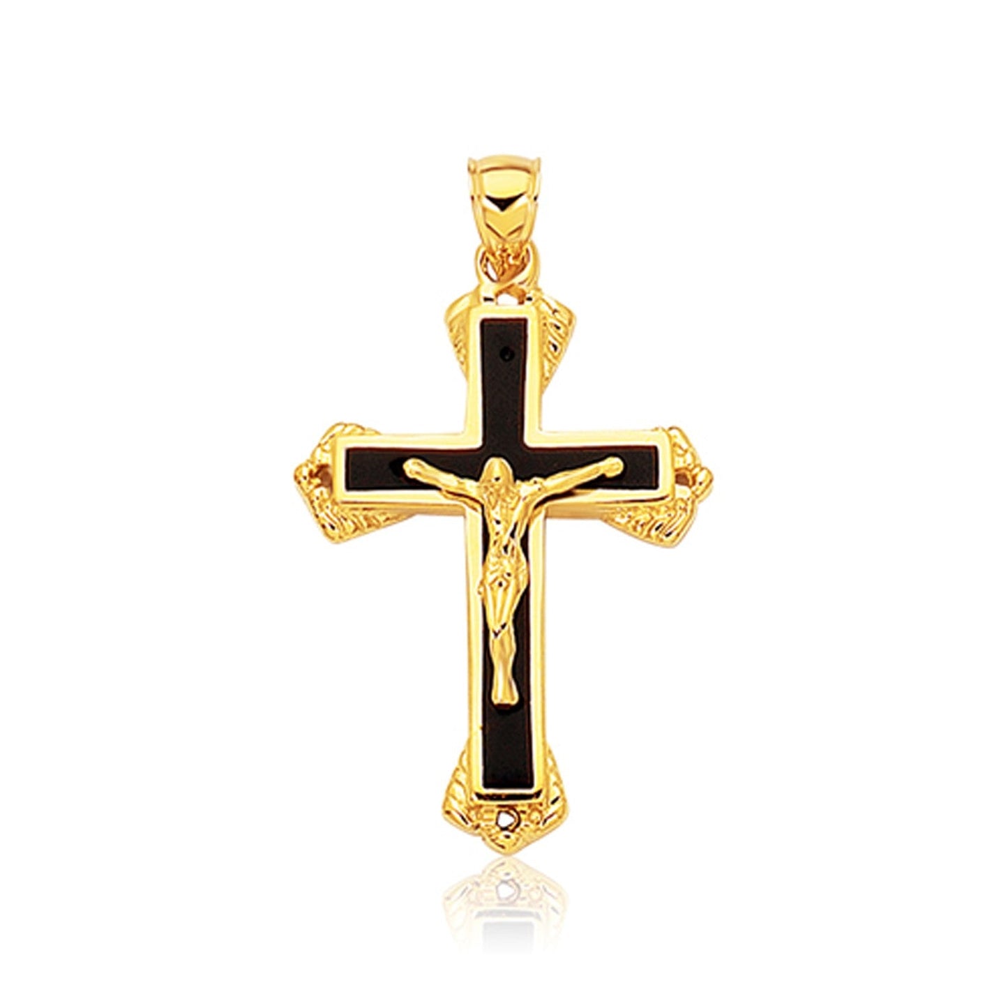 Colgante de Cruz de Ónix Negro en Oro Amarillo de 14k