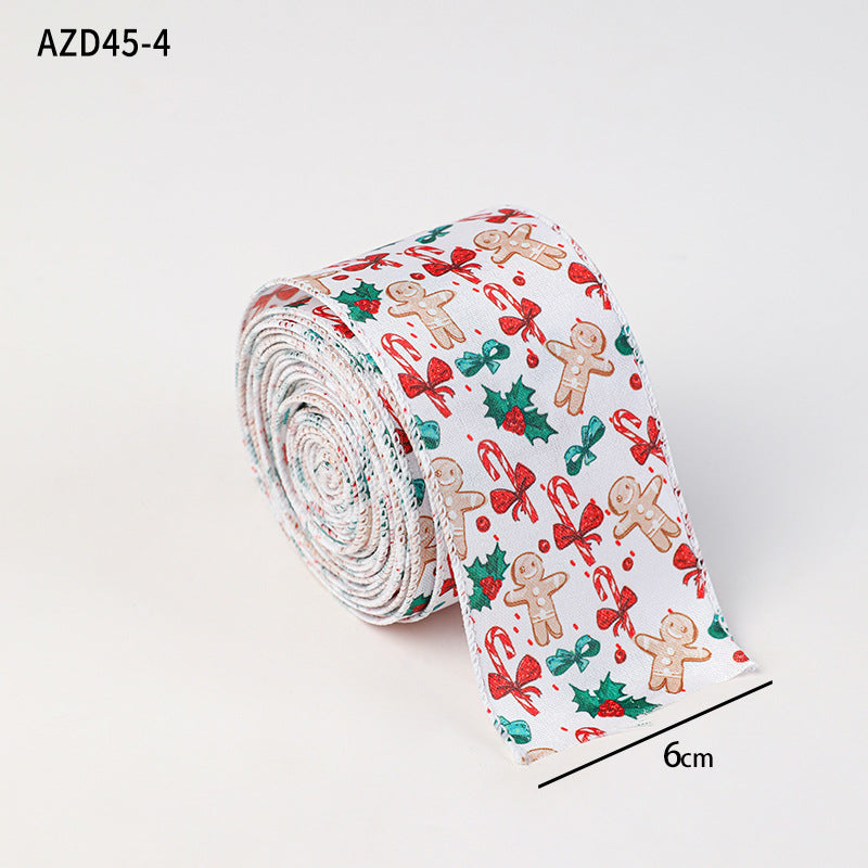 Christmas decoration ribbon, cedar pattern printed ribbon, bow tie, Christmas decoration ribbon, holiday ribbon - Korvel