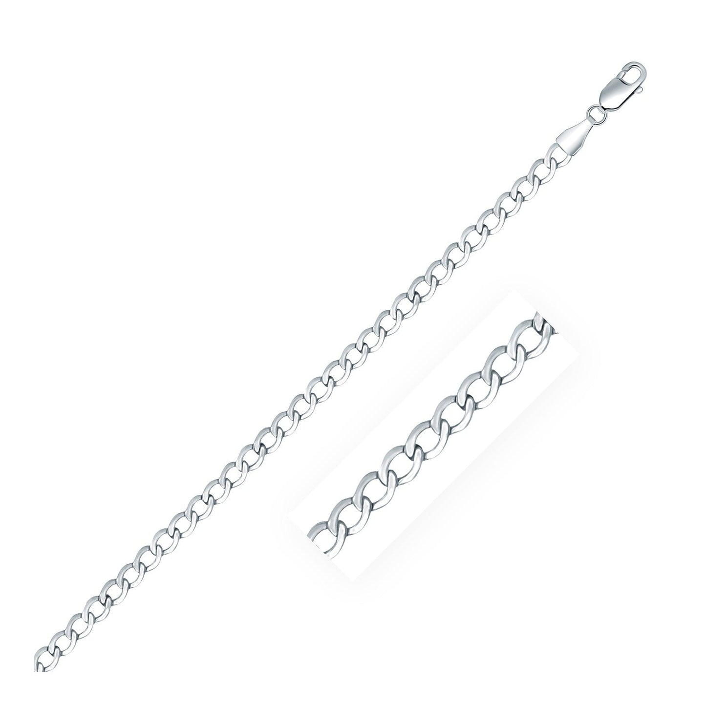 Collar de cadena curb de plata esterlina chapada en rodio