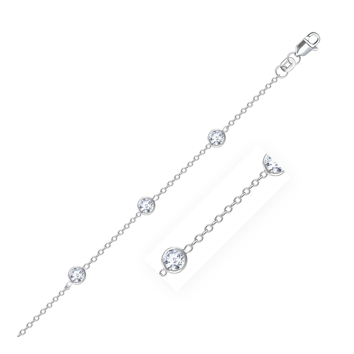 Bracelet de cheville en or blanc 14 carats avec zirconiums cubiques blancs ronds