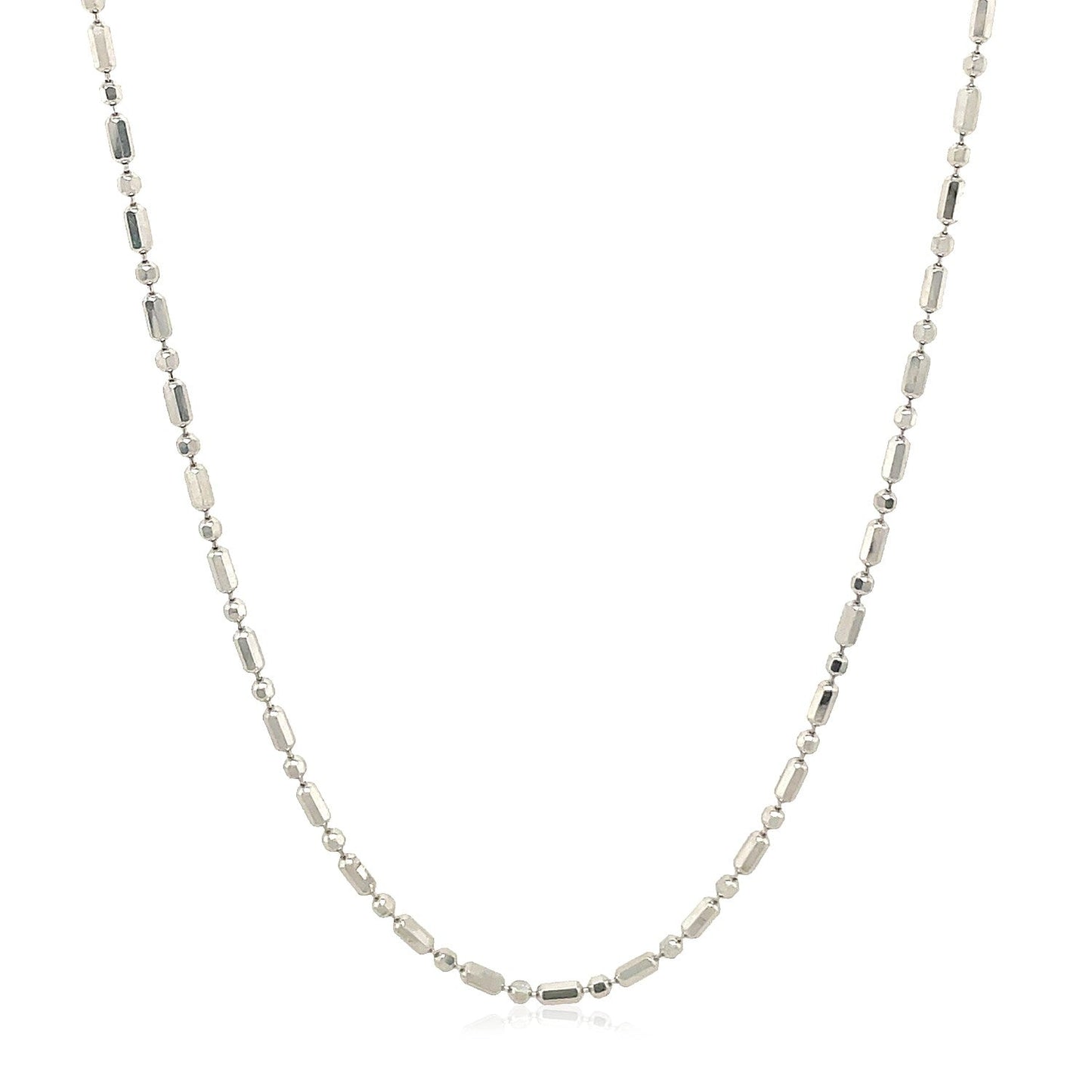 Cadena de cuentas alternas cortada con diamante de oro blanco de 14k 1.5mm