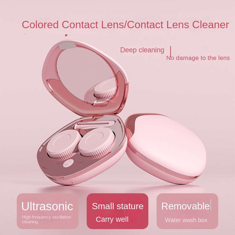 Ultrasonic cleaner, electric portable contact lens, contact lens, replaceable cleaning compartment - Korvel
