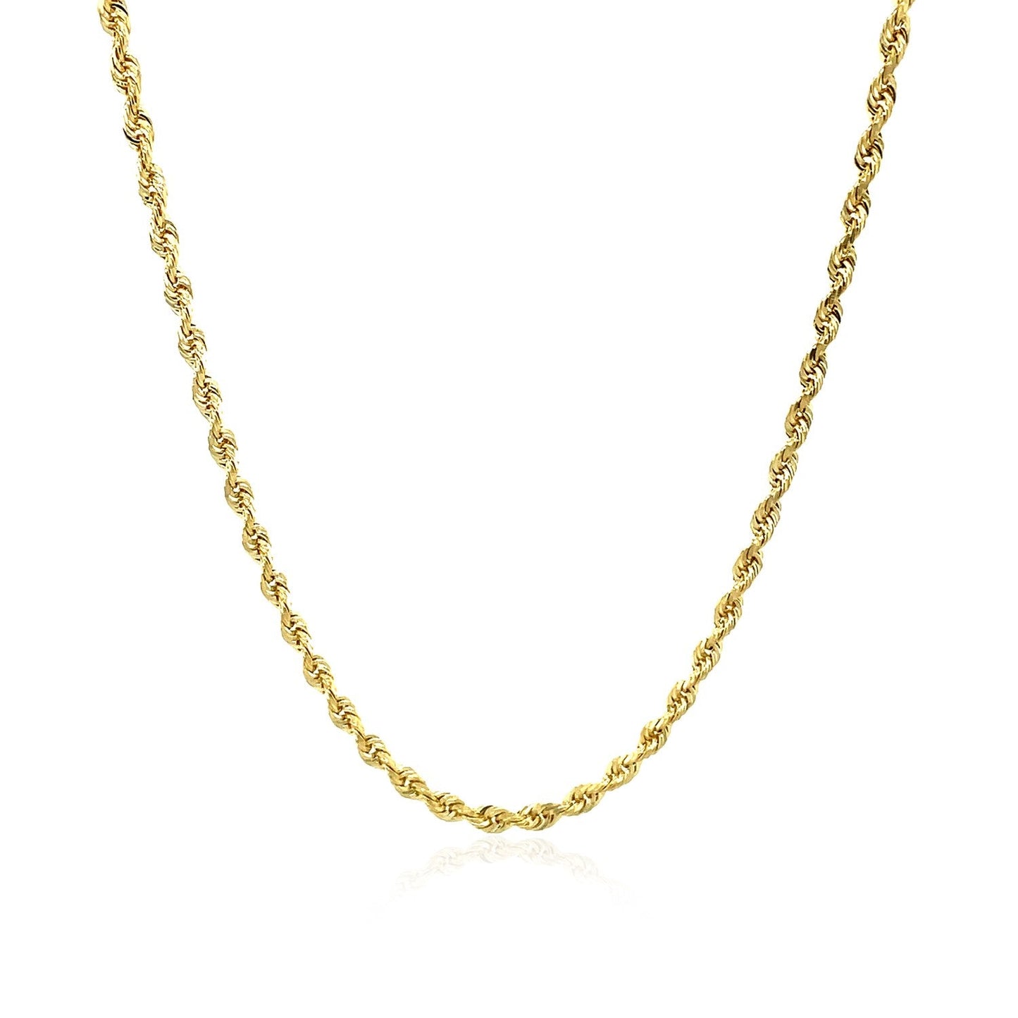 Cadena de cuerda de corte de diamante sólido de oro amarillo de 10k de 2.5 mm