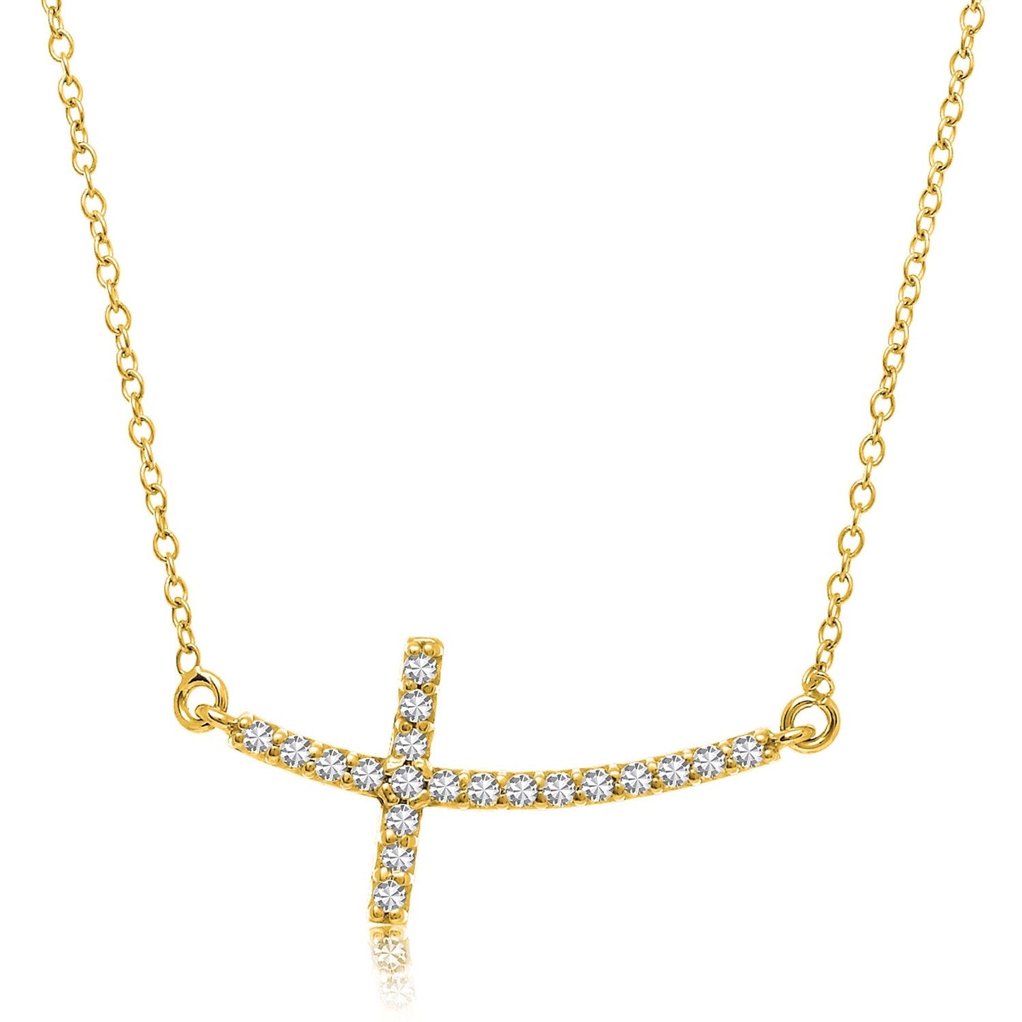 Collier en diamant accentué de crucifix courbé en or jaune 14k