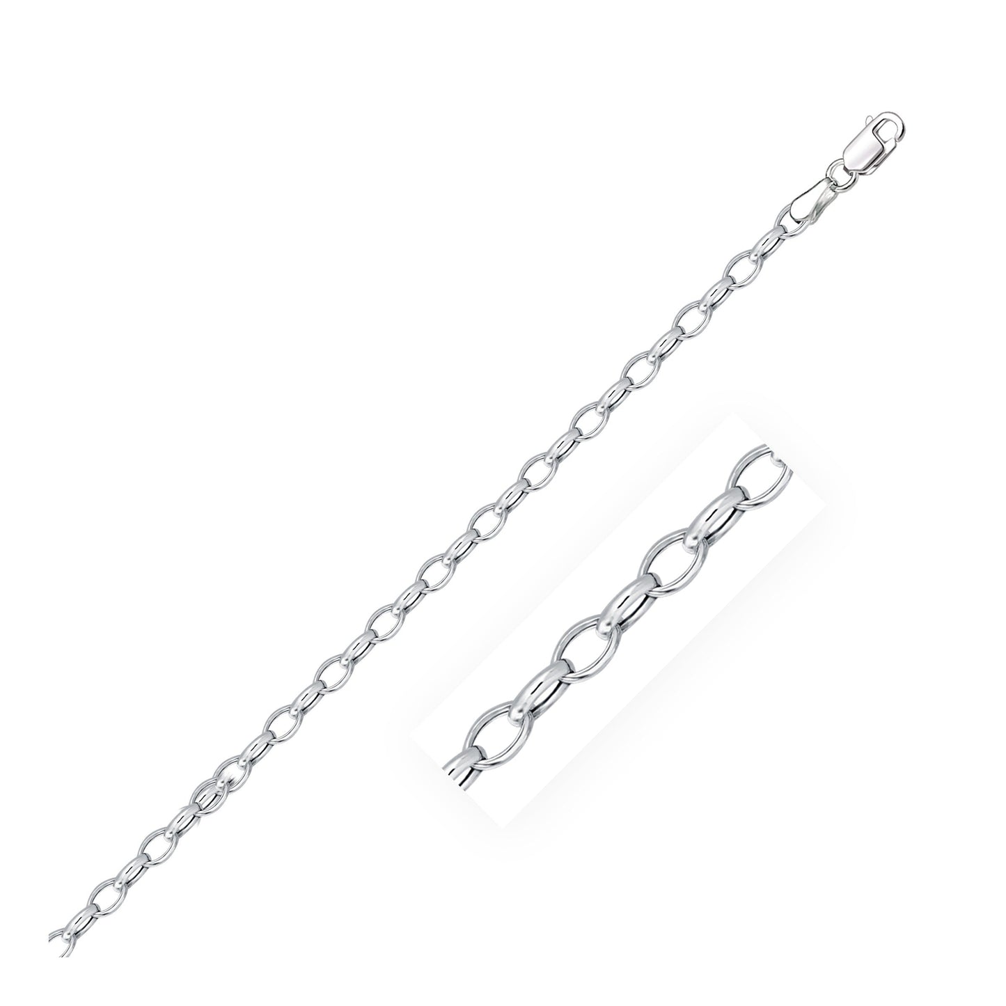 14k White Gold Oval Rolo Chain - 3.2mm