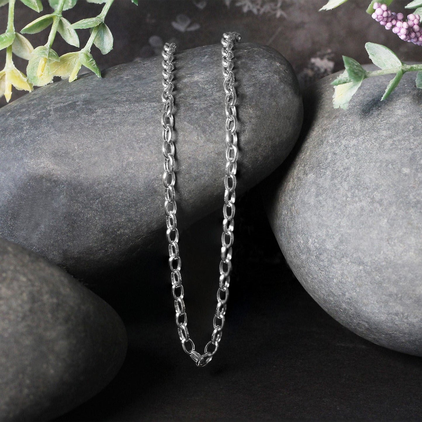 14k White Gold Oval Rolo Chain - 3.2mm