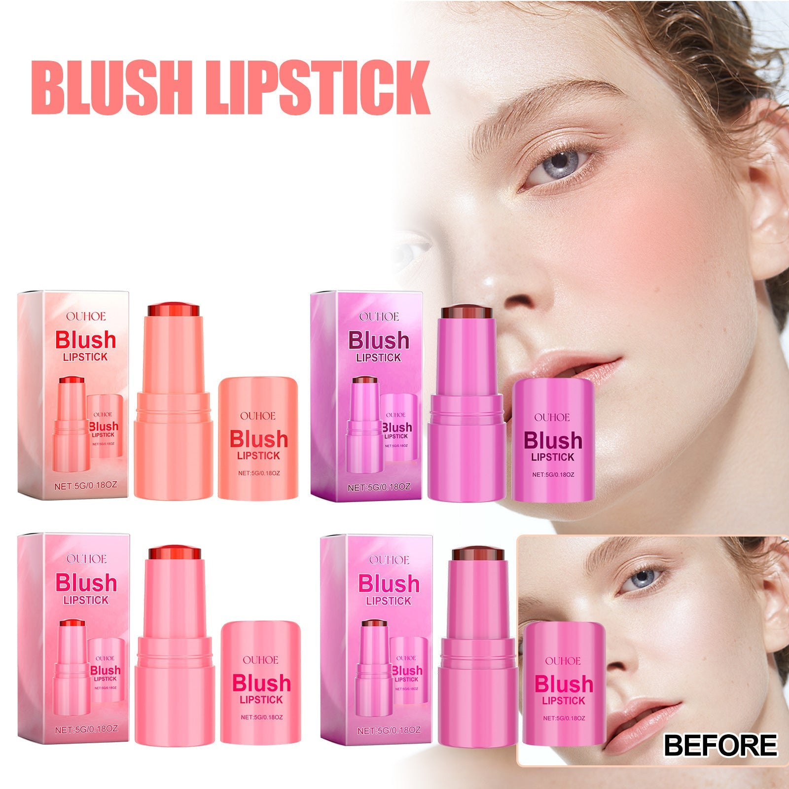 Blush Lipstick, Natural Nude Light Long-Lasting Easy Color Blush Lip Gloss Stick - Korvel