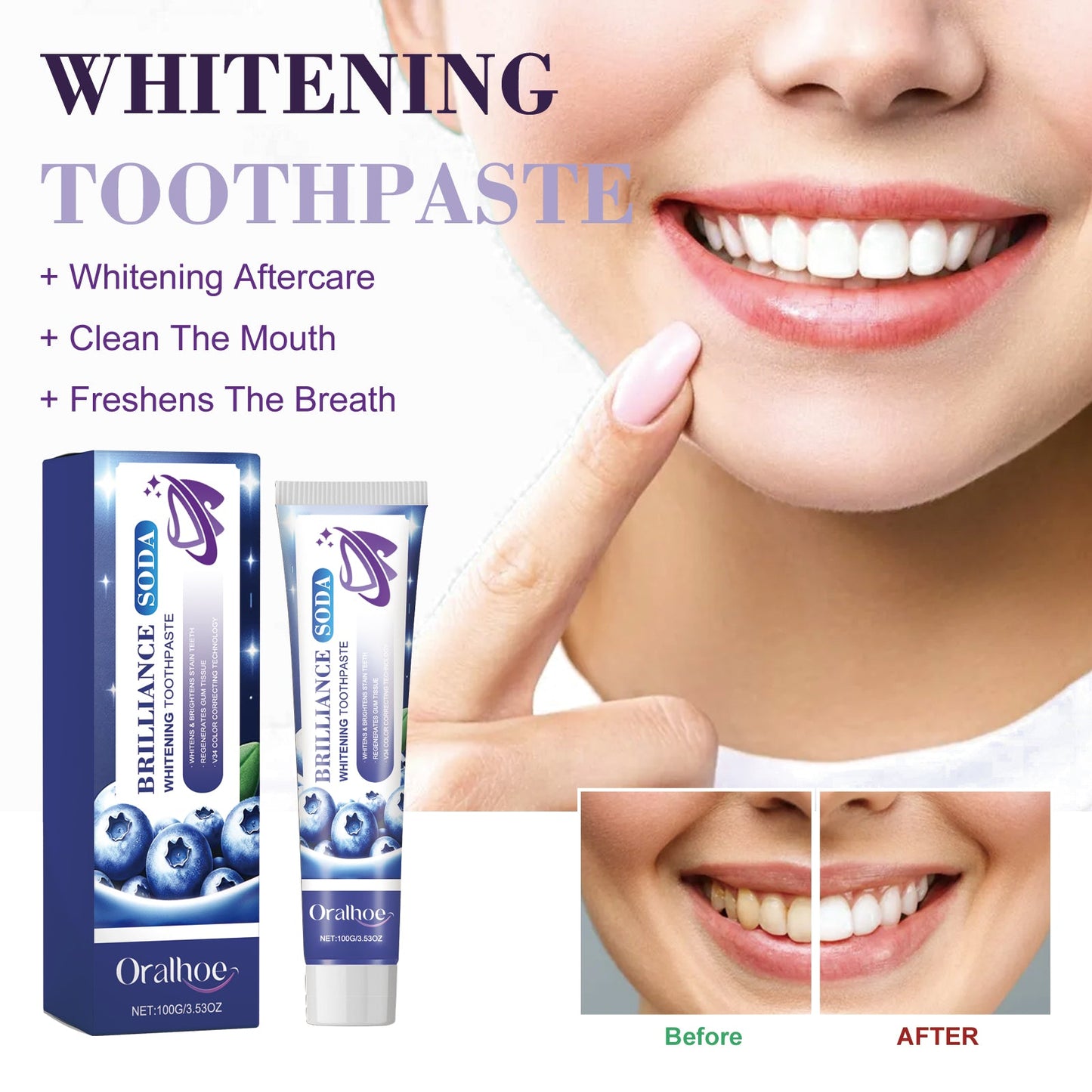 Whitening Toothpaste, Fresh Breath Care Gums Clean Teeth Yellow Stains Tartar White Toothpaste - Korvel